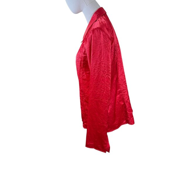 Free People Crushed Satin Tie-Front Blouse in Lipstick Red | Size L | NWT - Picture 6 of 9